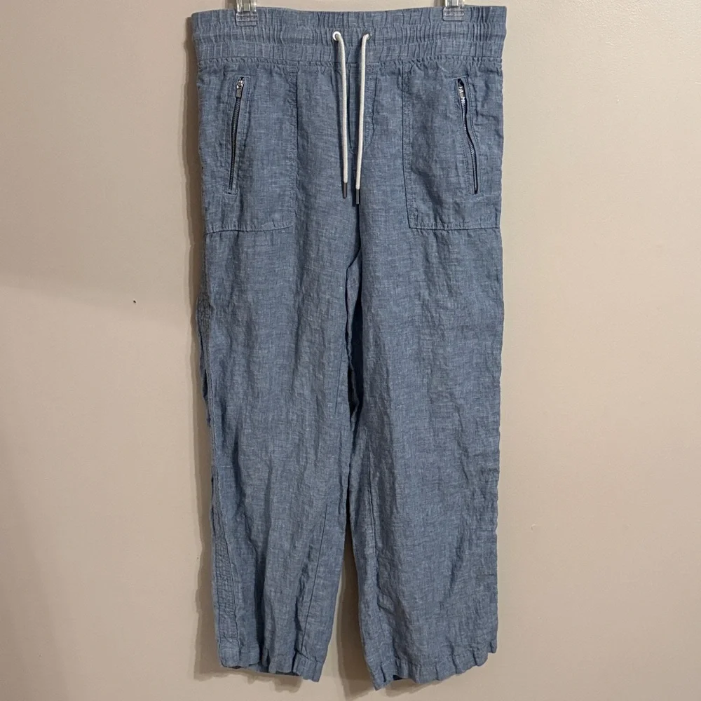 Athleta Chambray Light Blue Wide-Leg Drawstring Pants - Picture 4 of 12